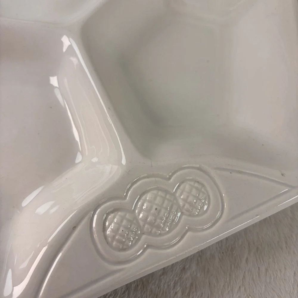 Vintage 60s California Pottery White Hexagon Divided Serving Dish L 204 MCM USA
